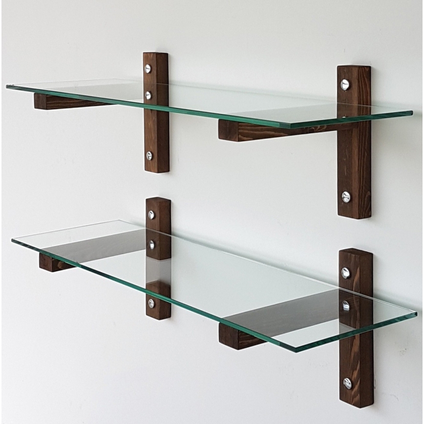 KOMPLET 2x zidna polica 25x85 cm borovina/prozirna