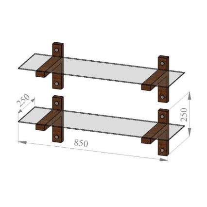 KOMPLET 2x zidna polica 25x85 cm borovina/prozirna