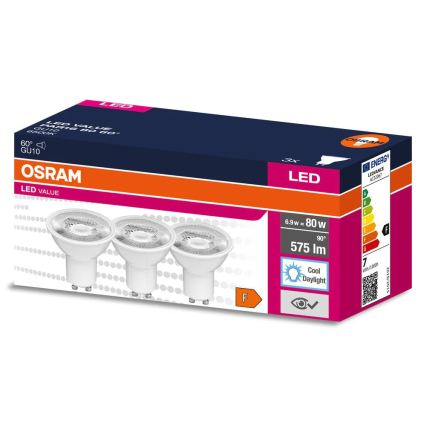 Komplet 3x LED reflektorske sijalice PAR16 GU10/6,9W/230V 6500K 60° - Osram