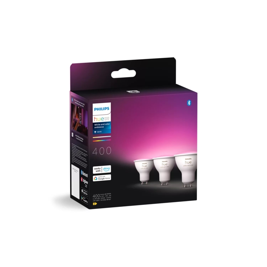 Komplet 3x LED RGBW prigušiva sijalica Philips Hue WHITE AND COLOR AMBIANCE GU10/4,2W/230V 2000-6500K