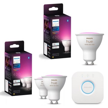 Komplet 3x LED RGBW prigušiva sijalica Philips Hue WHITE AND COLOR AMBIANCE GU10/4,2W/230V 2000-6500K + Hue bridge