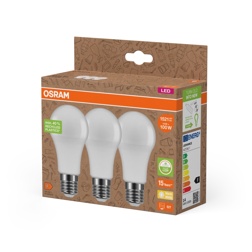 Komplet 3x LED sijalica od reciklirane plastike A100 E27/14W/230V 2700K - Osram