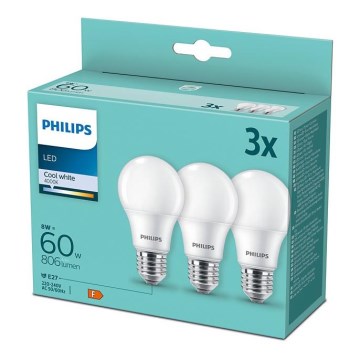 Komplet 3x LED sijalica Philips A60 E27/8W/230V 4000K