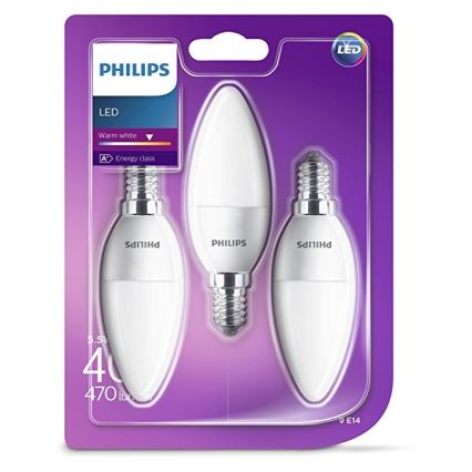 Komplet 3x LED sijalica Philips B35 E14/5,5W/230V 2700K