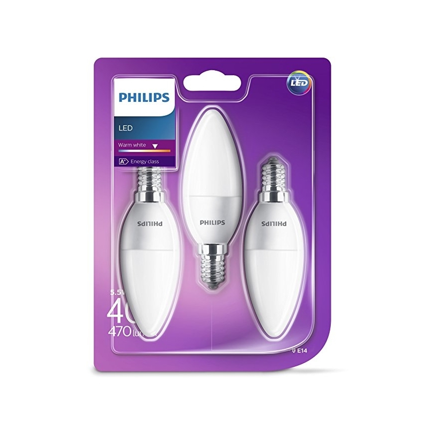 Komplet 3x LED sijalica Philips B35 E14/5,5W/230V 2700K