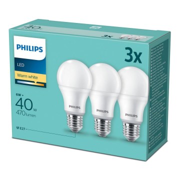 Komplet 3x LED sijalica Philips E27/6W/230V 2700K