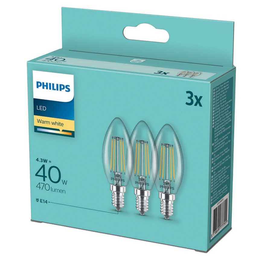 Komplet 3x LED sijalica VINTAGE Philips B35 E14/4,3W/230V 2700K