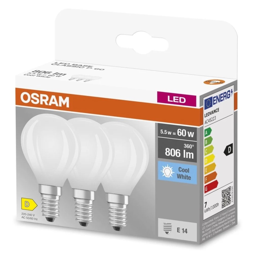 Komplet 3x LED sijalice BASE CLASSIC FILAMENT E14/5,9W/230V 4000K - Osram
