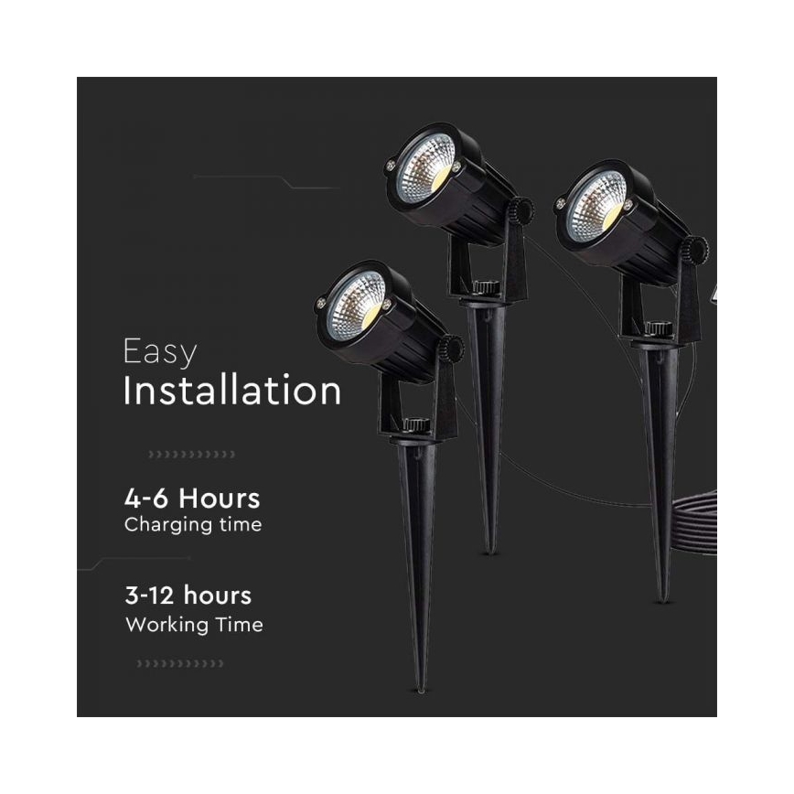 Komplet 3x LED spoljna solarna lampa 3xLED/1,2W/3,7V IP65 3000K 4000 mAh