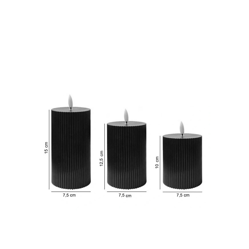 KOMPLET 3x LED sveća BRILLO LED/2xAA crna + daljinski upravljač