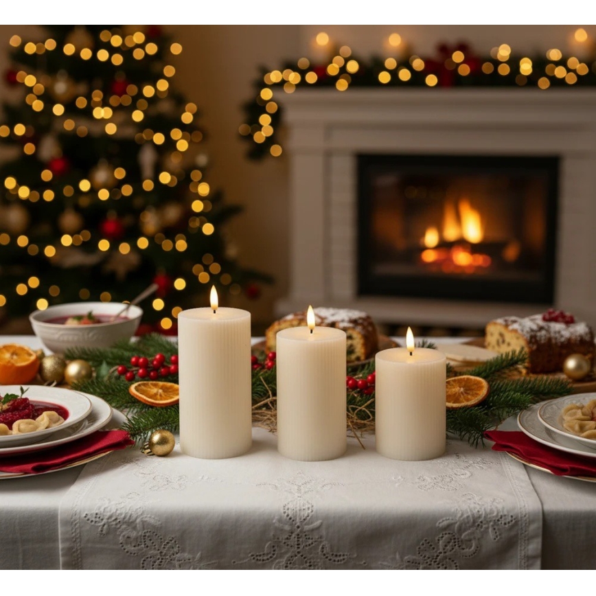 Komplet 3x LED sveća BRILLO LED/3xAAA krem + daljinski upravljač