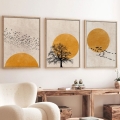Komplet 3x slika u okvirima 50x70 cm, bež/narandžasta