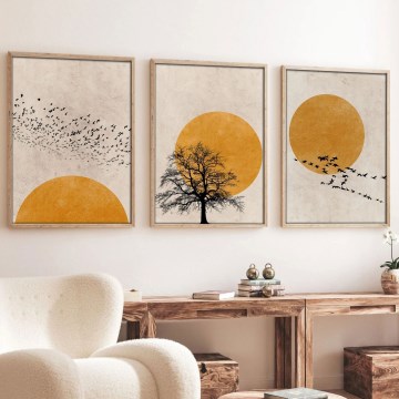 Komplet 3x slika u okvirima 50x70 cm, bež/narandžasta