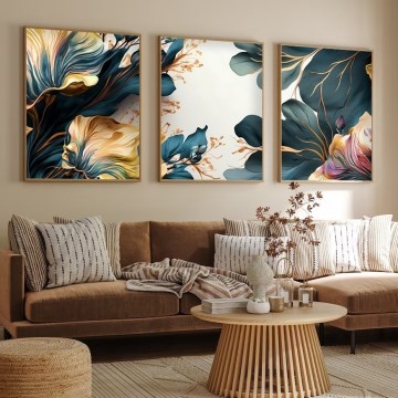 Komplet 3x slika u ramovima 50x70 cm, motiv: biljke