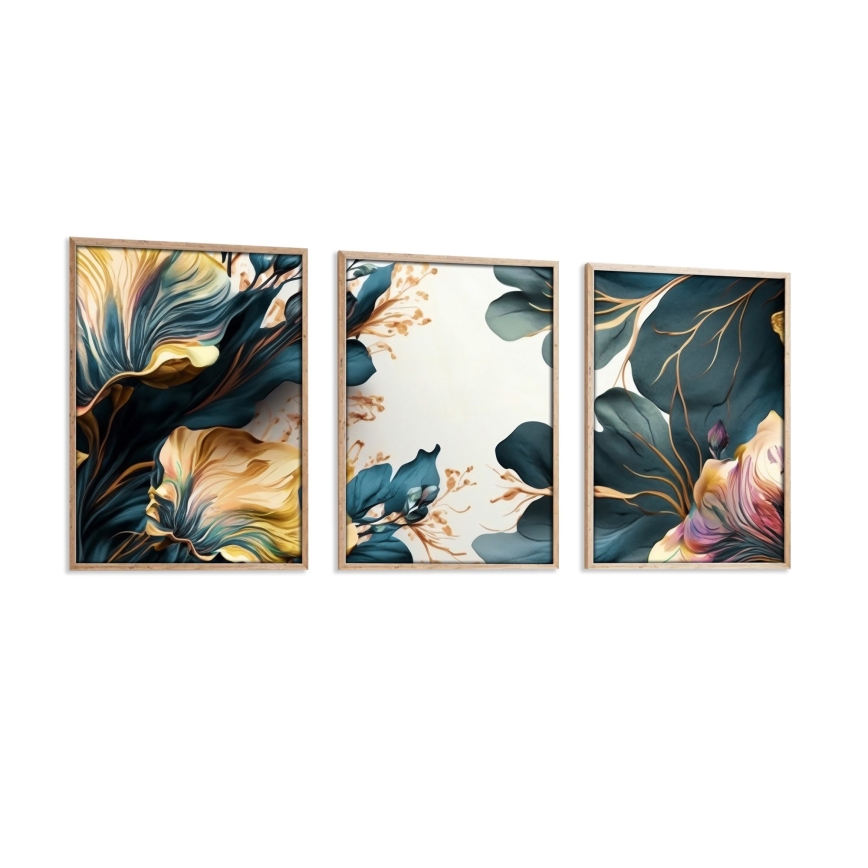Komplet 3x slika u ramovima 50x70 cm, motiv: biljke