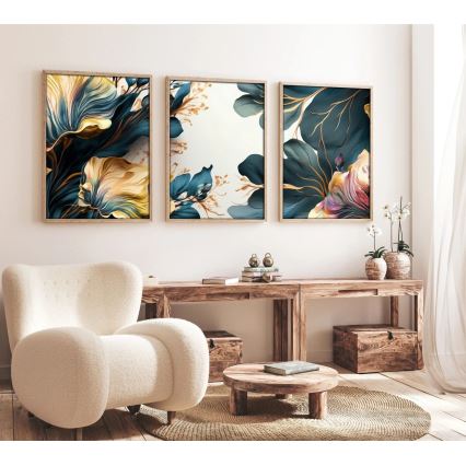 Komplet 3x slika u ramovima 50x70 cm, motiv: biljke