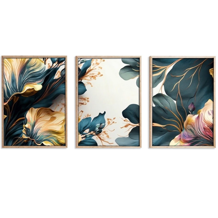 Komplet 3x slika u ramovima 50x70 cm, motiv: biljke