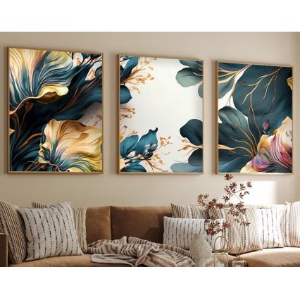 Komplet 3x slika u ramovima 50x70 cm, motiv: biljke