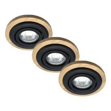 Komplet 3x ugradnih svetala TOBBY 1xGU10/20W/230V, prečnik 11,5 cm, hrast/crna