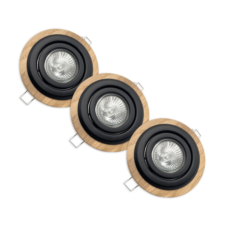 Komplet 3x ugradnih svetala TOBBY 1xGU10/20W/230V, prečnik 11,5 cm, hrast/crna