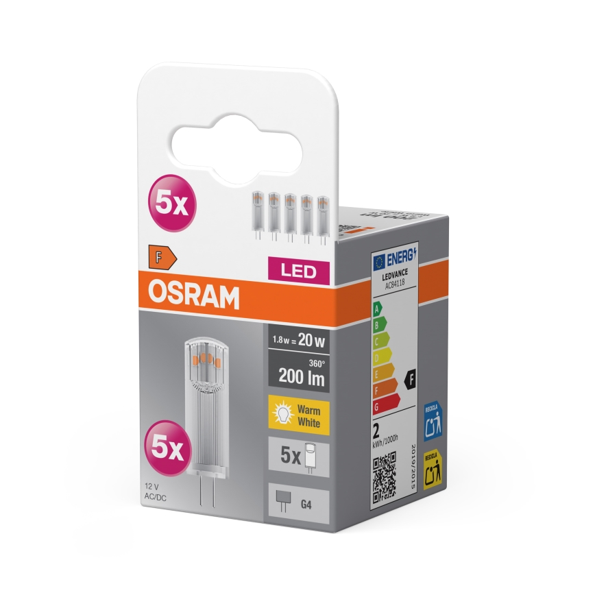 KOMPLET 5x LED sijalica PIN G4/1,8W/12V 2700K - Osram