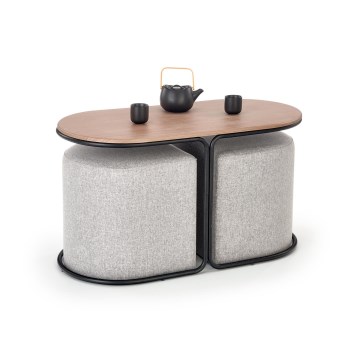 Komplet konferencijski stočić NILDO 90x45 cm + 2 tabureta braon/siva