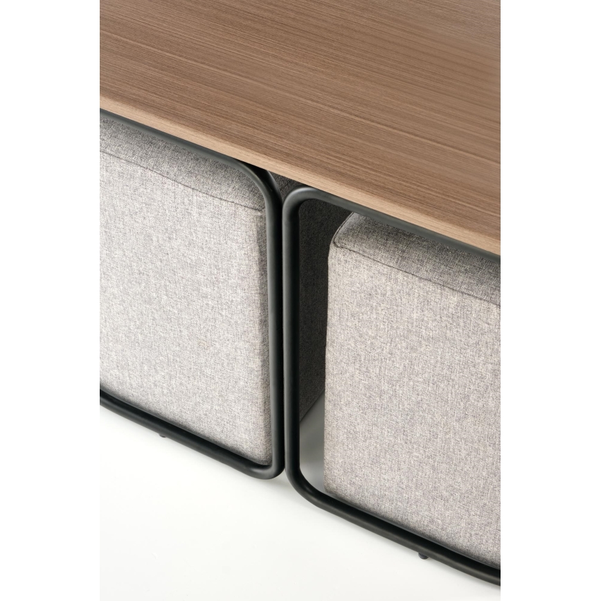 Komplet konferencijski stočić NILDO 90x45 cm + 2 tabureta braon/siva