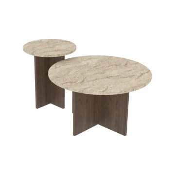 Komplet od 2 konferencijska stočića PURO, prečnik 40/70 cm, orah/bež