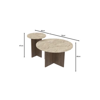 Komplet od 2 konferencijska stočića PURO, prečnik 40/70 cm, orah/bež
