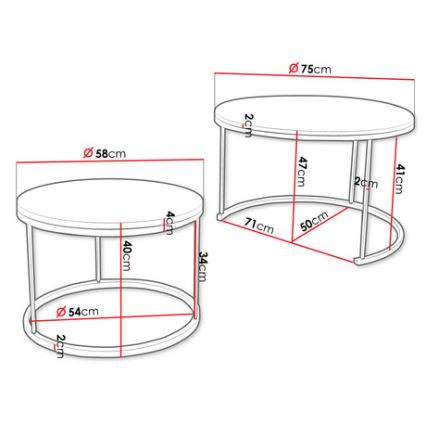Komplet od 2 konferencijska stolića RABEN, crna/zlatni hrast