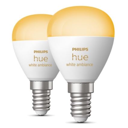 KOMPLET 2x LED prigušiva sijalica Philips Hue WHITE AMBIANCE P45 E14/5,1W/230V 2200-6500K