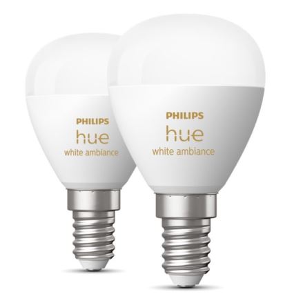 KOMPLET 2x LED prigušiva sijalica Philips Hue WHITE AMBIANCE P45 E14/5,1W/230V 2200-6500K