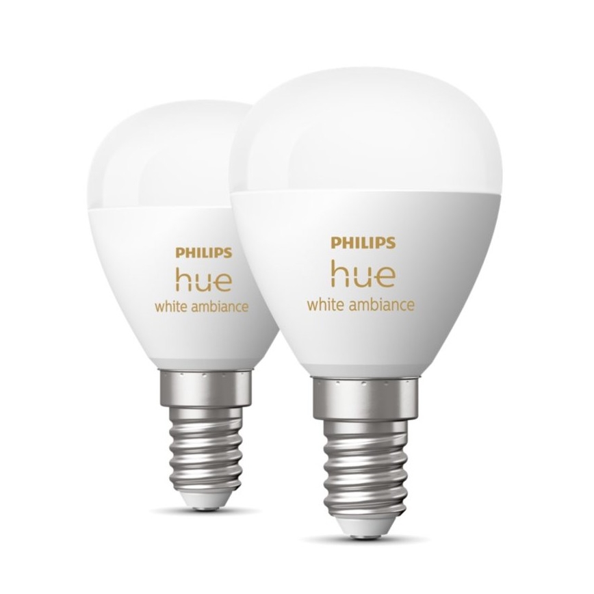KOMPLET 2x LED prigušiva sijalica Philips Hue WHITE AMBIANCE P45 E14/5,1W/230V 2200-6500K