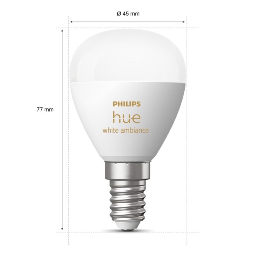 KOMPLET 2x LED prigušiva sijalica Philips Hue WHITE AMBIANCE P45 E14/5,1W/230V 2200-6500K
