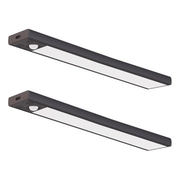Komplet od 2 LED punjive rasvete za nameštaj sa senzorom pokreta i sumraka VIRO LED/1,2W/3,7V 800 mAh 3000/4000/6500K 30 cm crna