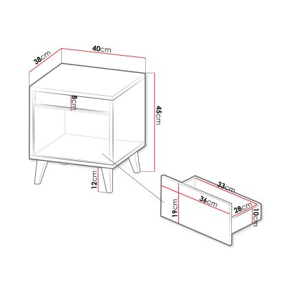 Komplet od 2 noćna ormarića NORD 45x40 cm hrast wotan/antracit