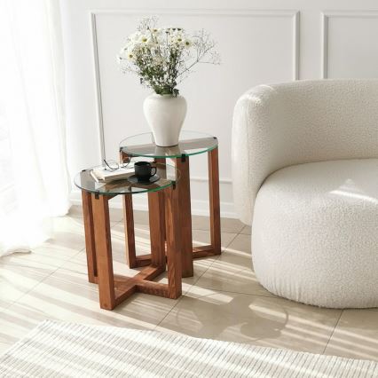 Komplet od 2 pomoćna stočića AMALFI, prečnik 40 cm, braon/proziran