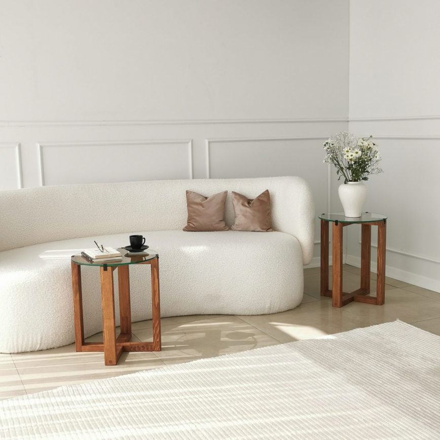 Komplet od 2 pomoćna stočića AMALFI, prečnik 40 cm, braon/proziran