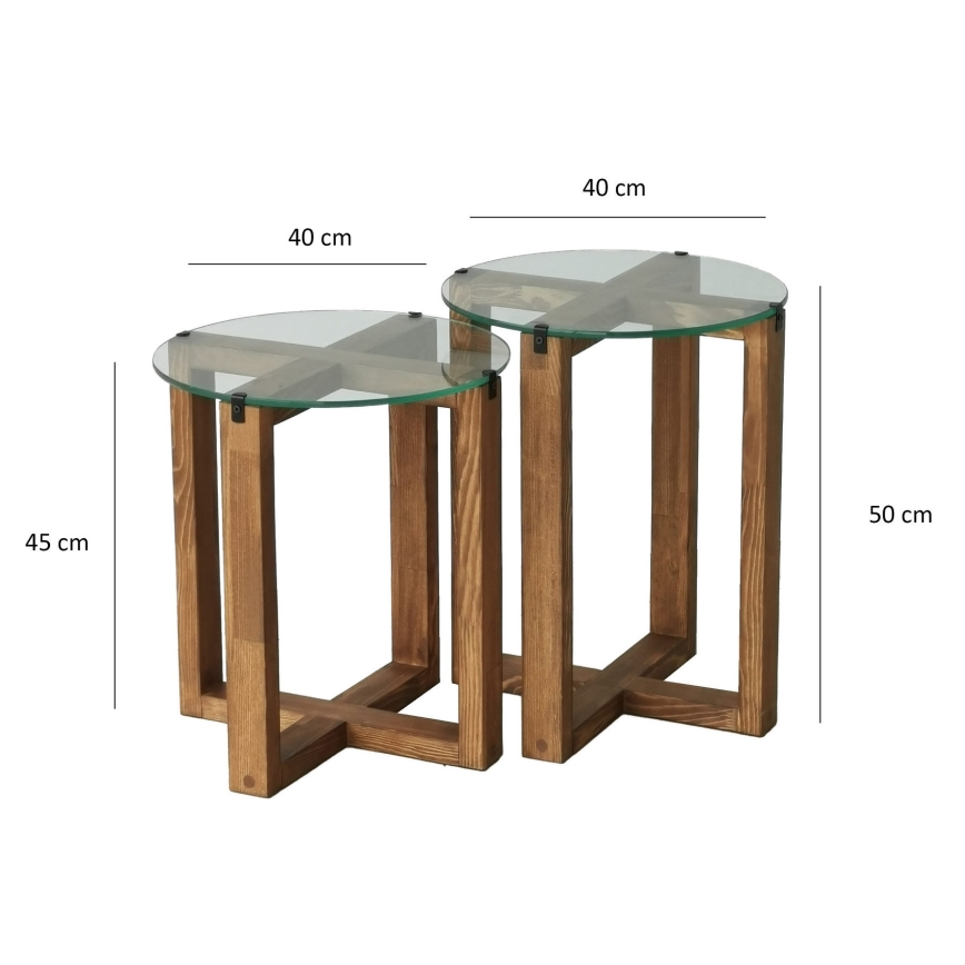 Komplet od 2 pomoćna stočića AMALFI, prečnik 40 cm, braon/proziran