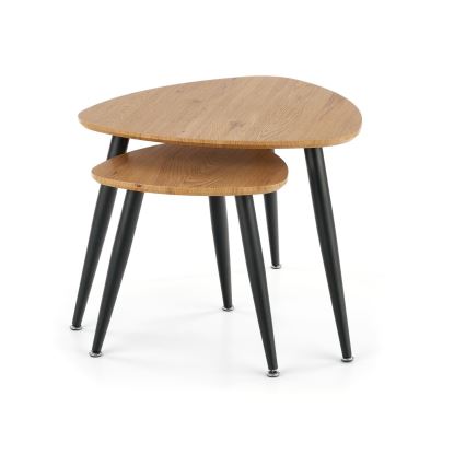 Komplet od 2 pomoćna stočića NICEA, prečnik 40/60 cm, zlatni hrast/crna