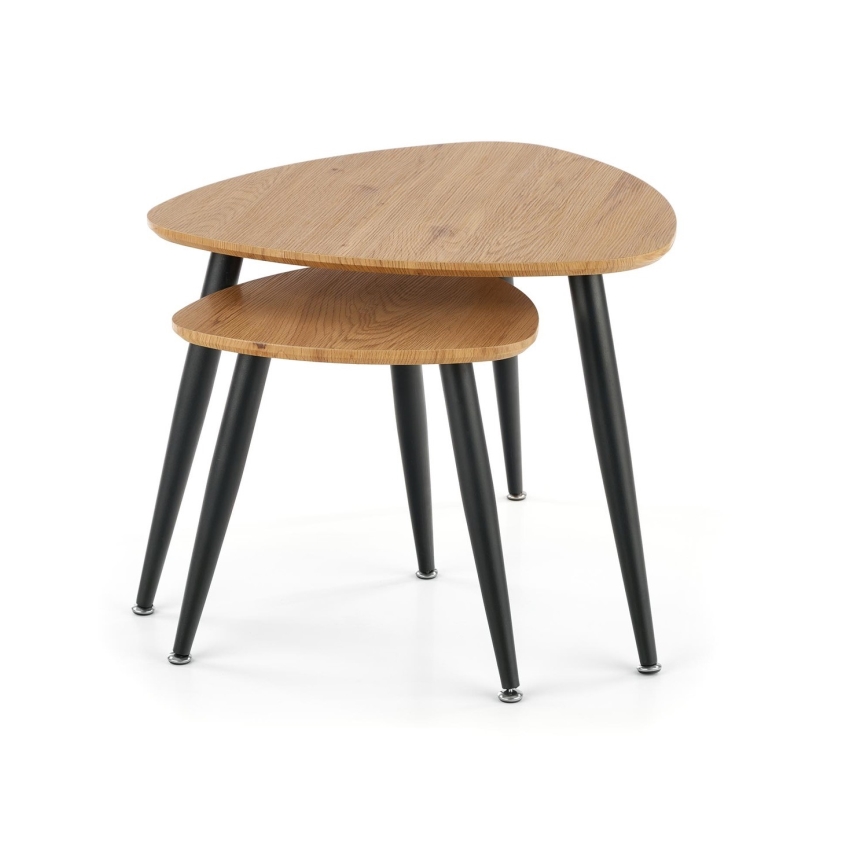Komplet od 2 pomoćna stočića NICEA, prečnik 40/60 cm, zlatni hrast/crna