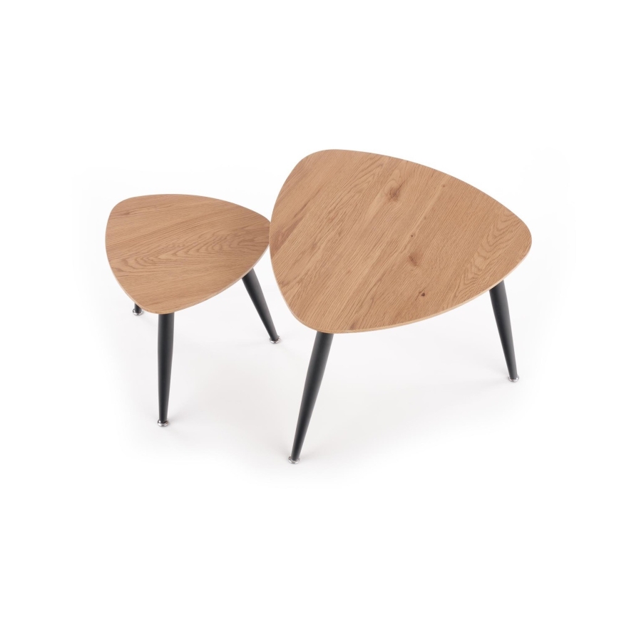 Komplet od 2 pomoćna stočića NICEA, prečnik 40/60 cm, zlatni hrast/crna