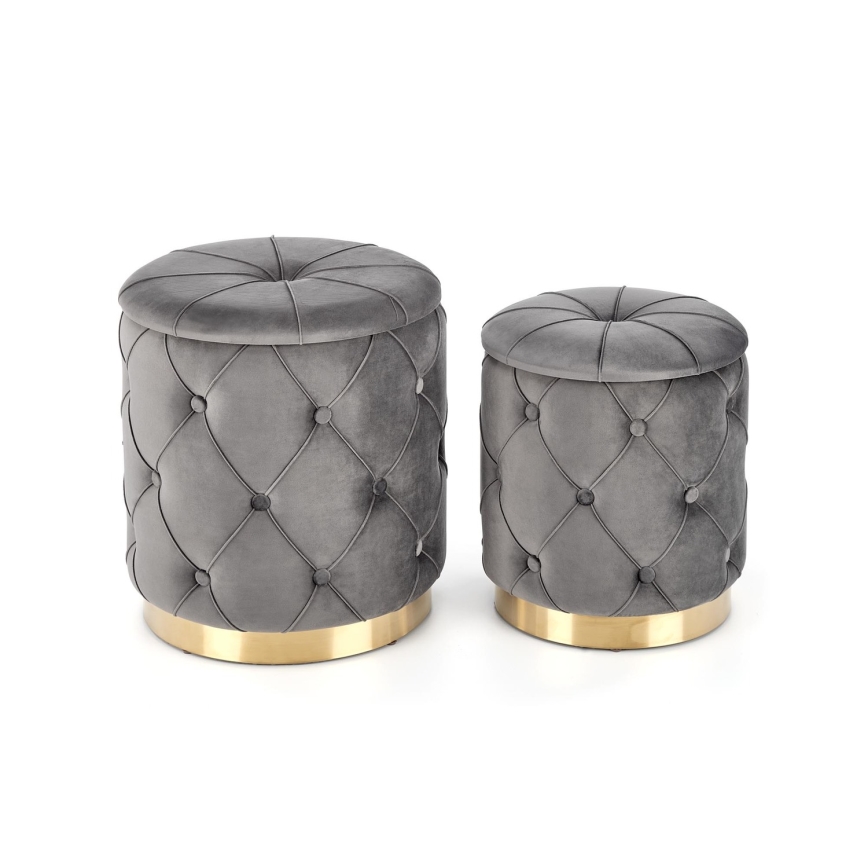 Komplet od 2 taburea POLLY, prečnik 40/44 cm, siva/zlatna