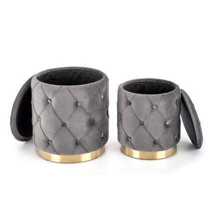 Komplet od 2 taburea POLLY, prečnik 40/44 cm, siva/zlatna