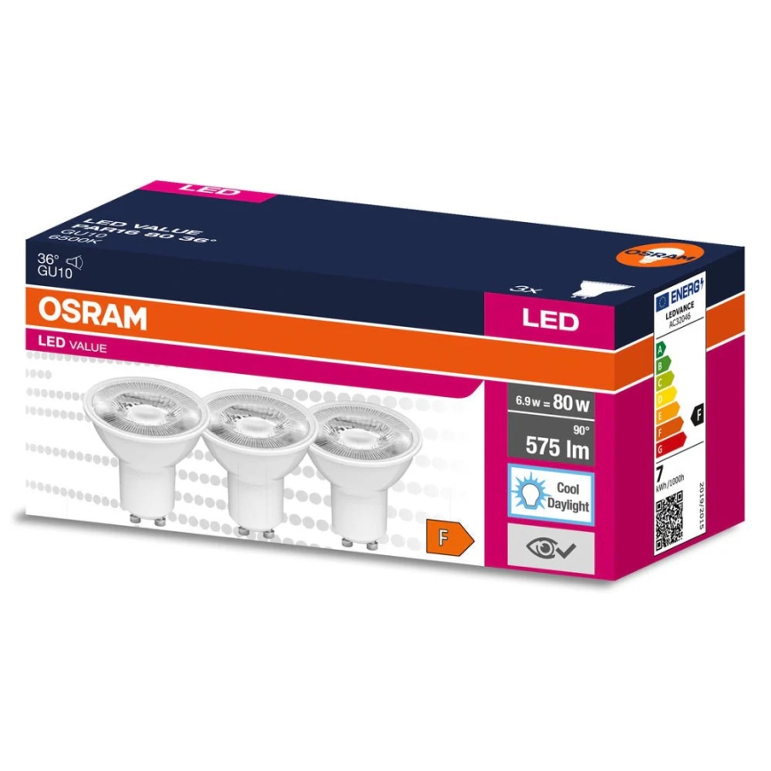 Komplet od 3 LED reflektorske sijalice PAR16 GU10/6,9W/230V 6500K 36° - Osram