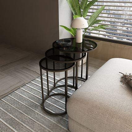 Komplet od 3 pristavnih stočića ALYA, prečnici 34/42/50 cm, u crnoj boji