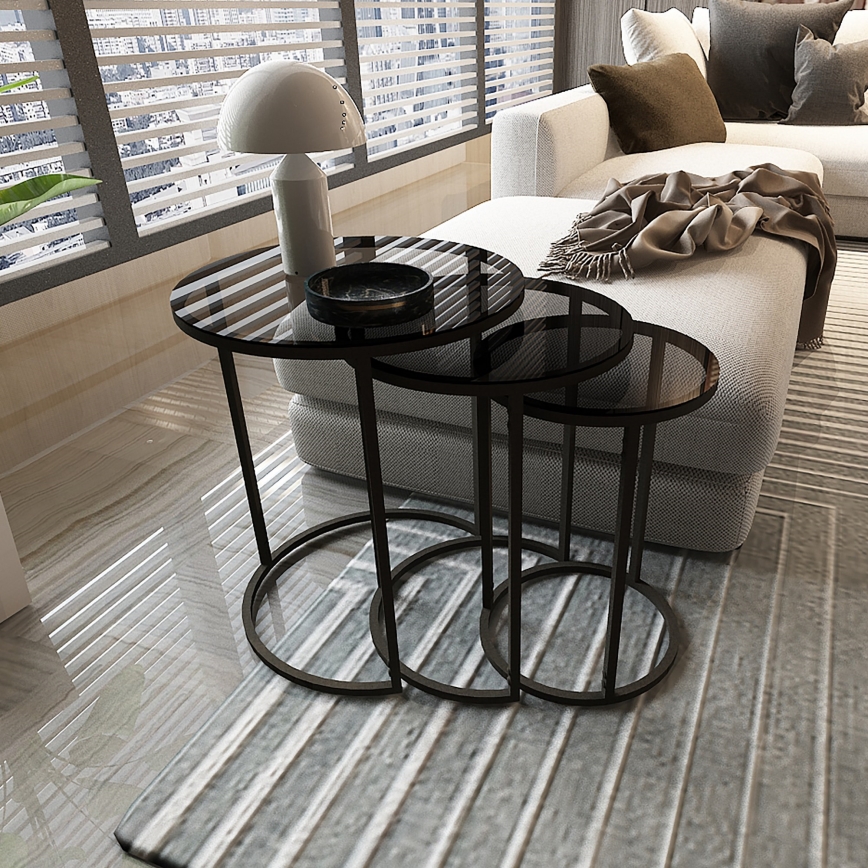 Komplet od 3 pristavnih stočića ALYA, prečnici 34/42/50 cm, u crnoj boji