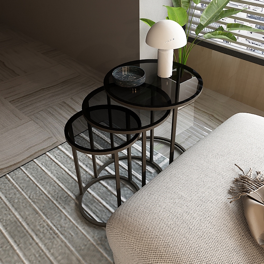 Komplet od 3 pristavnih stočića ALYA, prečnici 34/42/50 cm, u crnoj boji