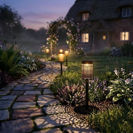 Komplet od 4 LED solarne lampe DECOR, LED/1,2V, 150 mAh, 3000K, 39 cm, IP44, crne
