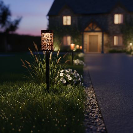 Komplet od 4 LED solarne lampe DECOR, LED/1,2V, 150 mAh, 3000K, 39 cm, IP44, crne